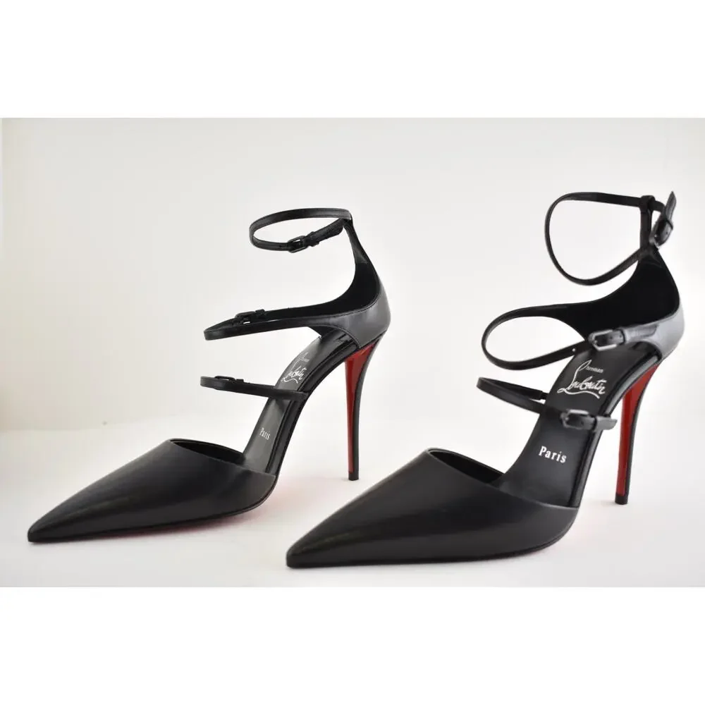 Christian Louboutin Milena 100 Black Kid Leather Ankle Strap Heel Pump 39.5
